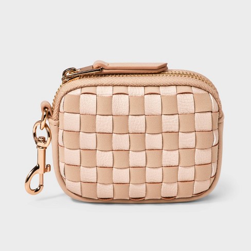 Checkered Camera Bag Pouch Wristlet Universal Thread Tan Cream