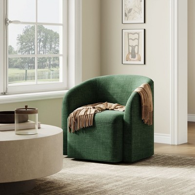 Green Swivel Barrel Accent Chair, Upholstered 360° Rotating Armchair for Living Room, Bedroom, Office, or Waiting Area – No Assembly Needed