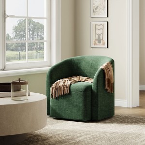 Green Swivel Barrel Accent Chair, Upholstered 360° Rotating Armchair for Living Room, Bedroom, Office, or Waiting Area – No Assembly Needed - 1 of 4