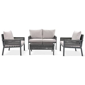 Nestfair 4pc Metal Frame Patio Conversation Set with Tempered Glass Table and Cushions Gray - 1 of 4