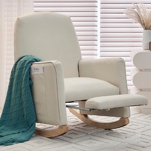 Cotton Linen/Teddy Fabric Nursery Rocking Chair, Upholstered Accent Chair With Adjustable Footrest and Pocket 4W -ModernLuxe - 1 of 4