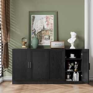 PexFix 31"x62"x16" Sideboard Cabinet with 4 Doors and Storage Multipurpose Organizer for Kitchen Living Room Black - 1 of 4