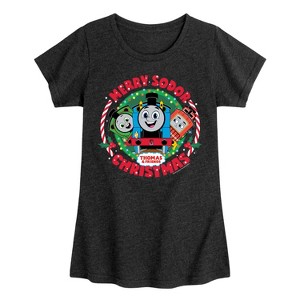 Girls' - Thomas and Friends - Merry Sodor Christmas Darks Only Fitted Short Sleeve Graphic T-Shirt - 1 of 4