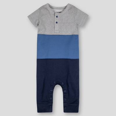 Image of Lamaze Baby Boys' Organic Colorblock Short Sleeve Romper - Blue 3M