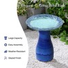 LuxenHome 20" Elegant Tall Ceramic Bird Bath for Outside with Leaf Pattern, Deep Cobalt Blue - 3 of 4