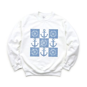Simply Sage Market Women's Graphic Sweatshirt Anchor Wheel Grid - 1 of 4