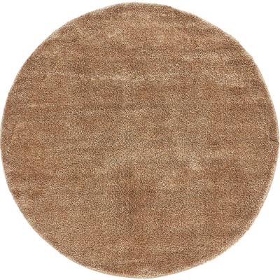 6 Ft Round Light Brown Synthetic Shag Area Rug