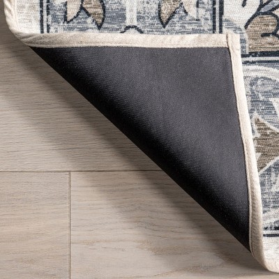Gray Floral Cotton Synthetic Washable Round Area Rug