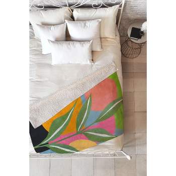 Nadja Minimal Modern Abstract Leaves Fleece Throw Blanket - Deny Designs