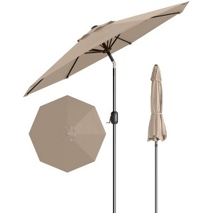 9FT Outdoor Patio Umbrella, Market Umbrella with Push Button Tilt and Crank, 8 Sturdy Ribs UV Protection - 1 of 4