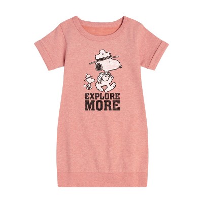 Girls' - Peanuts - Explore More Art Graphic Short Sleeve Fleece Dress