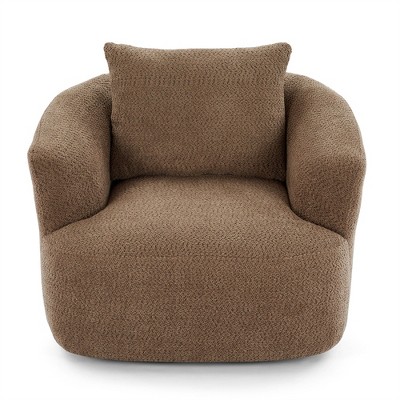 OUTSUPPLY Brown Swivel Barrel Accent Chair with Pillow, Single Sofa Chair with Rounded Armrests for Living Room, Bedroom, Office & Hotel
