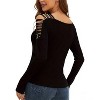Women's Party Cold Shoulder Sequin Long Sleeve Top V Neck Cutout Glitter Blouse - 2 of 4