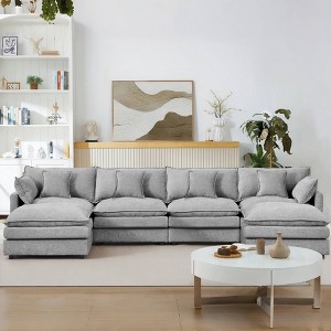 GDFStudio Oshan 130.71" Modern 4-Seater Wooden Chenille Upholstered Sectional Sofa with Movable Ottomans - 1 of 4