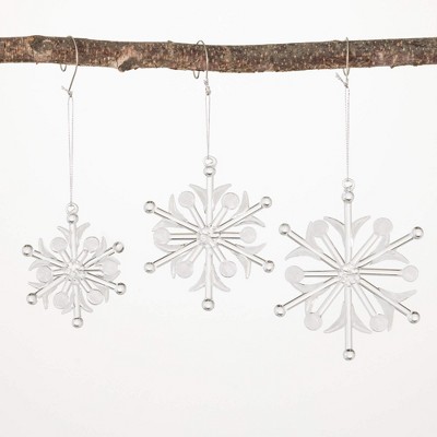 4"H  3.75"H and 3.5"H Sullivans Glitter Snowflake Ornament - Set of 3  Clear Christmas Ornaments