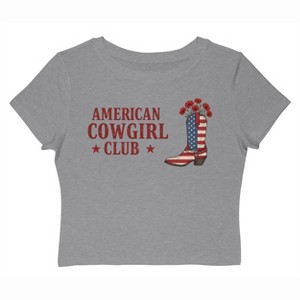 Rerun Island Women's American Cowgirl Club Americana 4Th Of July Short Sleeve Graphic Cotton Baby Tee - Athletic Heather XXL - 1 of 4