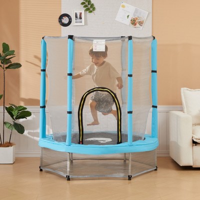 Qaba 4.6FT Trampoline for Kids w/ Safety Enclosure Net, for Indoor Outdoor, Gifts for Boy and Girl Age 3-6 Years, Dolphin Pattern, Light Blue