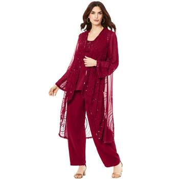 Jessica London Women's Plus Size Two Piece Single Breasted Pant Suit Set -  22 W, Rich Burgundy Red 