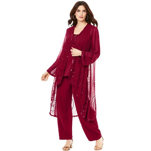 Roaman's Women's Plus Size Three-piece Beaded Pant Suit - 36 W