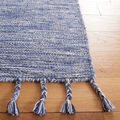 Navy and Beige Wool Flat Woven 5' x 8' Area Rug