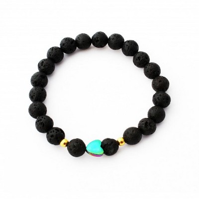 Plantlife Aromatherapy Bracelet - Iridescent Heart Stretch, Lava Rock & Natural Stone Jewelry for Essential Oil Diffusion & Wellness