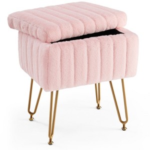 FONTOI Vanity Stool Chair with Storage, Ottoman Padded Makeup Footstools Seat with Anti-Slip Adjustable Feet for Bedroom, Pink, 12.2"*18.9"*16" - 1 of 4