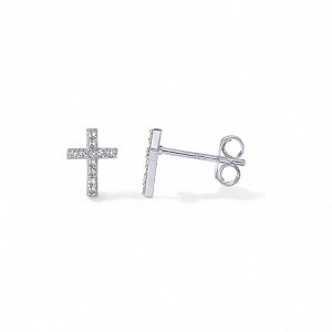 14K Gold Plated Sterling Silver Posts Cross Earrings for Women Small Religious Faith Cubic Zirconia Cross Studs Huggies Earrings - 1 of 4