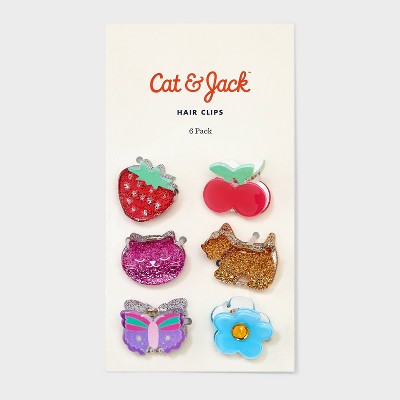 Girls&#39; 6pk Mini Claw Clips with Animal and Fruit Icons - Cat &#38; Jack&#8482;