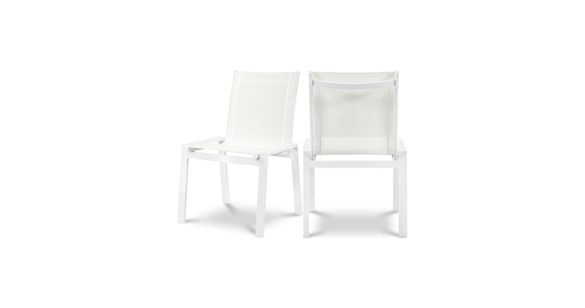 Meridian Furniture,Nizuc White Mesh Water Resistant Fabric Outdoor Patio Dining Chair, Set of 2