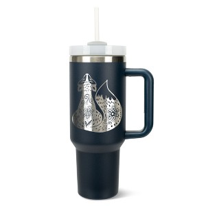 Elanze Designs 40 Ounce Travel Tumbler With Straw and Lid Stainless Steel Double Wall Insulated Sly Stunning Forest Fox Navy Blue - 1 of 4