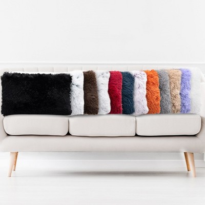 Rust Orange Shaggy Faux Fur Throw Pillows Set of 2