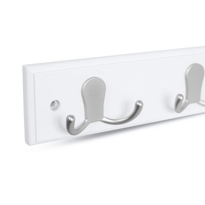White Pine Dual Hook Coat Rack with Satin Nickel Hooks