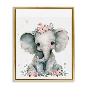 Stupell Industries Nursery Floral Elephant Floating Frame Canvas Art - 1 of 4