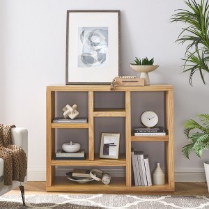Cube Bookshelf 3 Tier Mid-Century Rustic Brown Modern Bookcase, Retro Wood Bookshelves Storage Organizer Shelf, Living Room, Office - 1 of 4