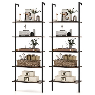 Tangkula 2 PCS 5 Tier Ladder Shelf 71" Wall-Mounted Bookshelf Display Storage Organizer
