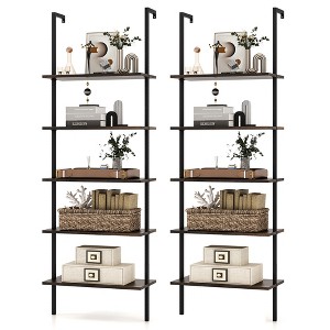 Tangkula 2 PCS 5 Tier Ladder Shelf 71" Wall-Mounted Bookshelf Display Storage Organizer - 1 of 4