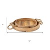 HomeRoots Set of Two Brown Round Solid Wood Serving Trays With Handles - 3 of 4
