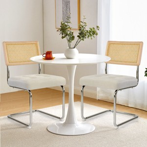 Set of 2 Kylie 20.5" Wider Flannel Upholstered Tufted Seat With Metal Chrome Legs and Woven Rattan Backrest Dining Chairs - Maison Boucle - 1 of 4
