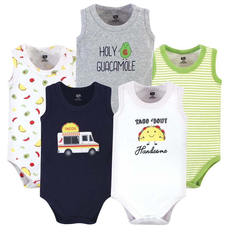 Hudson Baby Infant Boy Cotton Sleeveless Bodysuits 5pk, Taco Truck, 1 of 6