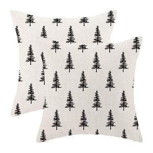 Christmas Pillow Covers 18x18 Inch Set of 2, White Black Christmas Tree - 1 of 4
