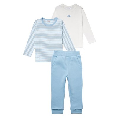 Stellou & Friends Cotton Blue and White 3 Piece Clothing Set for Newborns, and Babies - 0-3 Months