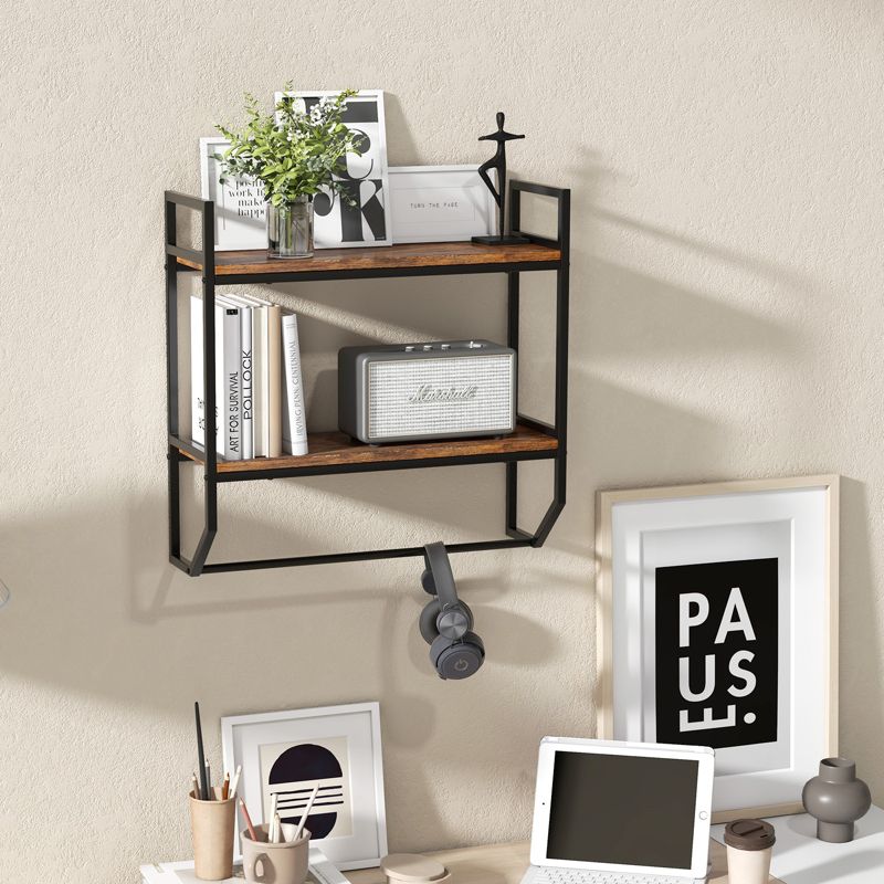 Tangkula 2-Tier Floating Shelving Wall-Mounted Shelf with Hanging Rod Expansion Screws & Metal Frame, 2 of 10
