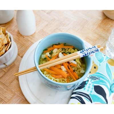 Blue Ceramic Disney Lilo & Stitch Ramen Bowl Set with Chopsticks