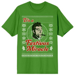 Seinfeld It's A Festivus Miracle Fairisle Kramer Crew Neck Short Sleeve Green Men's T-shirt - 1 of 3