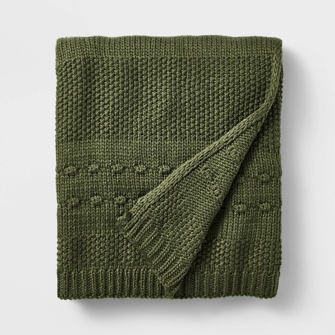 Bobble Striped Knit Throw Blanket Green Threshold Designed With