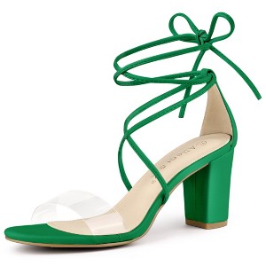 Allegra K Women's Clear Strap Padded Insole Lace Up Block Heels Sandals - 1 of 4