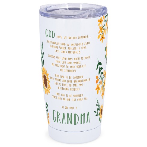 Elanze Designs 20 oz Stainless Steel On the Go Insulated Travel Tumbler With Push Top Lid, God Made a Grandma Sunflower White - image 1 of 4