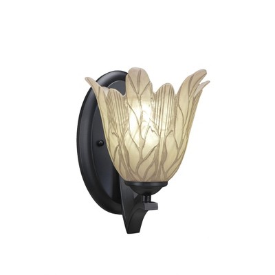 Toltec Lighting Zilo 1 - Light Sconce in  Matte Black with 7" Vanilla Leaf Shade
