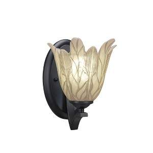 Toltec Lighting Zilo 1 - Light Sconce in  Matte Black with 7" Vanilla Leaf Shade - 1 of 1