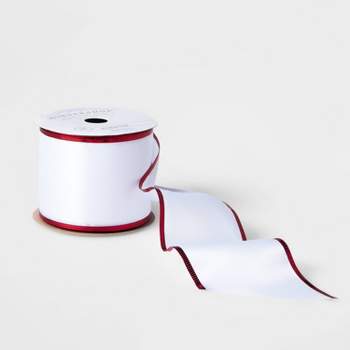 3" Sheer Fabric Christmas Ribbon White with Red Edge 18ft - Wondershop™